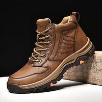 Men's Boots Work Boots Hiking Boots Fur Lined Fleece lined Hiking Cycling Shoes Vintage British Outdoor Office  Career Leather Nappa Leather Warm Slip Resistant Mid-Calf Boots Lace-up Black Khaki Lightinthebox - thumbnail