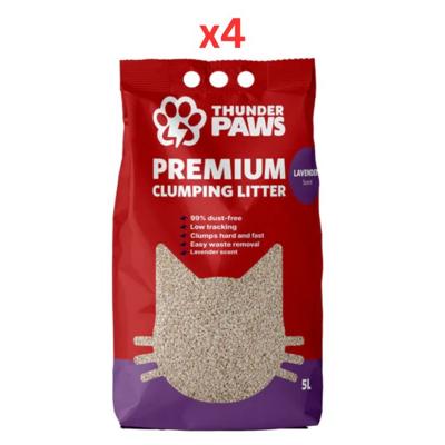 Thunder Paws Premium Hard Clumping Clay Cat Litter - Lavender 5L (Pack Of 4)