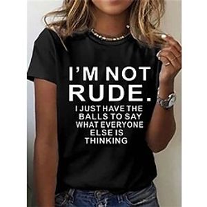 Women's T shirt Tee Black Letter Print Short Sleeve Casual Daily Basic Round Neck Regular S miniinthebox