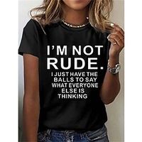 Women's T shirt Tee Black Letter Print Short Sleeve Casual Daily Basic Round Neck Regular S miniinthebox - thumbnail