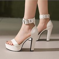 Women's Heels Platform Sandals Party Club Buckle Chunky Heel Open Toe Fashion PU Ankle Strap Black White Yellow Lightinthebox