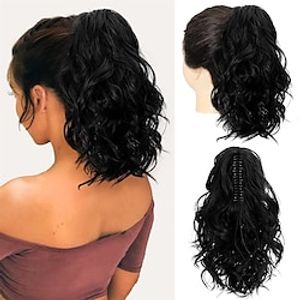 10 Highlight Ponytail Extension Claw Short Thick Wavy Curly Jaw Clip in Fake Pony Tails Fake Hair Soft Natural Looking Synthetic Hairpiece for Women Black miniinthebox