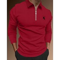 Men's Polo Shirt Waffle Polo Shirt Work Daily Wear Lapel Long Sleeve Fashion Comfortable Plain Embroidered Zip Up Spring   Fall Regular Fit Black Red Brown Beige Polo Shirt Lightinthebox - thumbnail