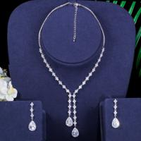 Ladies Elegant Vintage 5A Zircon Necklace Earrings Anniversary Wedding Jewelry Set