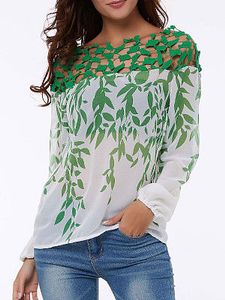 Boat Neck Floral Long Sleeve Blouses