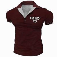 Letter Graphic Prints Men's Casual Print Zip Polo Casual Daily Sports Polyester Short Sleeve Turndown Polo Shirts Wine Spring Summer S M L Micro-elastic Lapel Polo Lightinthebox