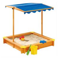 Megastar Kid's Wooden Sandpit With Adjustable Canopy For Backyard Play Sandbox With Cover 117x117 Cm Outdoor Toys