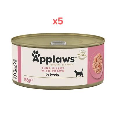 Applaws Tuna Fillet with Prawn In Broth Wet Cat Food 156g Tin 5X156