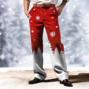 Snowflake Business Casual Men's 3D Print Pants Trousers Outdoor Street Wear to work Ugly Christmas Polyester Wine Yellow Blue S M L High Elasticity Pants Lightinthebox