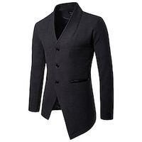 Men's Winter Coat Blazer Short Coat Business Casual Winter Fall Polyester Breathable Outerwear Clothing Apparel Casual Trendy Print Solid Color Knit Lapel Single Breasted miniinthebox - thumbnail