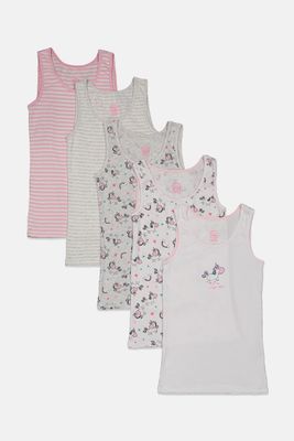 Kids Girls 5 Pack Stripe Graphic Tank Top  White/Gray/Pink