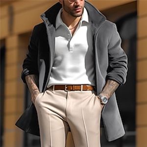 Men's Winter Coat Trench Coat Outdoor Daily Wear Fall  Winter Polyester Windbreaker Outerwear Clothing Apparel Fashion Streetwear Plain Turndown Single Breasted One-button Lightinthebox