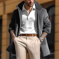 Men's Winter Coat Trench Coat Outdoor Daily Wear Fall  Winter Polyester Windbreaker Outerwear Clothing Apparel Fashion Streetwear Plain Turndown Single Breasted One-button Lightinthebox - thumbnail