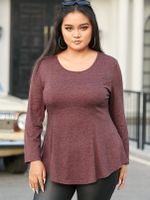 YOINS Plus Size Round Neck Knit Long Sleeves Tee - thumbnail