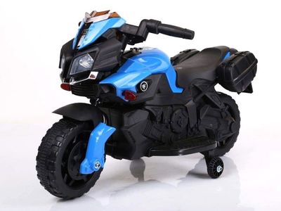 Megastar Ride On Power Seeker 12V Bike With Cat Lights And Balance Wheels For Extra Support - Blue