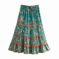 Women's Holiday Vacation Vintage Boho Skirts Floral Graphic Ruffle Print Blue Green Lightinthebox - thumbnail