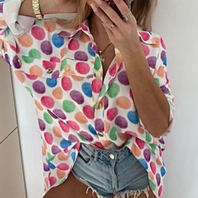 Women's Blouse Shirt Polka Dot Button Print Shirt Collar Casual Streetwear Tops Rainbow / 3D Print miniinthebox Women's Blouse Shirt Polka Dot Button Print Shirt Collar Casual Streetwear Tops Rainbow / 3D Print miniinthebox