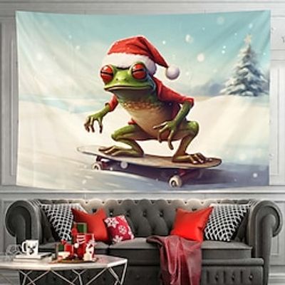 Christmas Frog Skateboard Hanging Tapestry Wall Art Xmas Large Tapestry Mural Decor Photograph Backdrop Blanket Curtain Home Bedroom Living Room Decoration miniinthebox