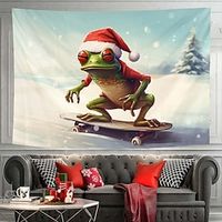 Christmas Frog Skateboard Hanging Tapestry Wall Art Xmas Large Tapestry Mural Decor Photograph Backdrop Blanket Curtain Home Bedroom Living Room Decoration miniinthebox - thumbnail