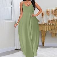 Women's Slip Dress Maxi long Dress Green Black Sleeveless Pure Color Backless Pocket Cold Shoulder Spring Summer Spaghetti Strap Casual 2022 XL XXL 3XL 4XL 5XL Lightinthebox - thumbnail