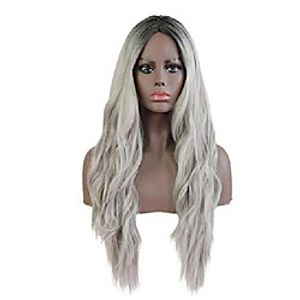 long wig natual middle part hair synthetic curly wigs for women (ombre grey, 28 inch) Lightinthebox