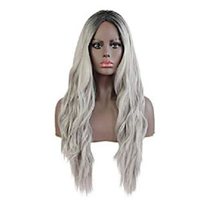 long wig natual middle part hair synthetic curly wigs for women (ombre grey, 28 inch) Lightinthebox