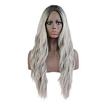long wig natual middle part hair synthetic curly wigs for women (ombre grey, 28 inch) Lightinthebox - thumbnail
