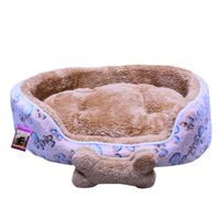 Coco Kindi Paw Printed Peach Color Washable Oval Shape Fur Bed For Dogs & Cats - Size 3 - 66 x 55×16cm