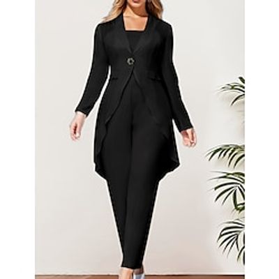 Women's Blazer Office Suit Pants Sets Solid Color Black White Long Sleeve Office Work Fashion Shirt Collar Regular Fit Spring   Fall Lightinthebox