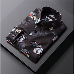 Men's Shirt Graphic Print Long Sleeve Casual Tops Chinese Style Casual White Black Lightinthebox