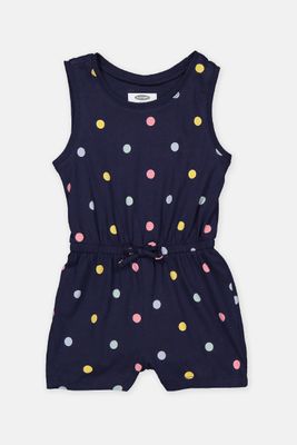 Toddler Girls Polka Dot Romper  Navy