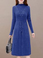 Knit Long Sleeve Waist Dress - thumbnail