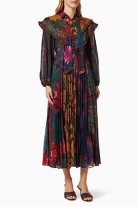 Mixed Prints Pleated Maxi Dress