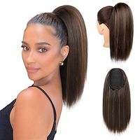 Highlight Ponytail Extension 14 Drawstring Ponytail Short Straight Pony Tails Multi-Layer Lightweight Fluffy Tangle-Resistant Clip in Ponytail Hair Extensions Chestnut Brown Blonde Highlights Lightinthebox