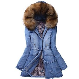 Women's Parka Fashion Simple Fur Collar Office  Career Daily Polyester Coat Winter Fall Blue Zipper Hoodie Regular Fit S M L XL XXL 3XL Lightinthebox