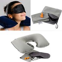 Car Travel Inflatable Neck Rest Cushion U Pillow Eye Mask Earplugs With Storage Bag