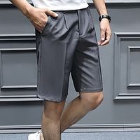 Men's Shorts Dress Shorts Bermuda shorts Work Shorts Pleated Shorts Pleated Pocket Plain Comfort Knee Length Casual Daily Holiday Twill Streetwear Stylish Black Khaki Micro-elastic miniinthebox - thumbnail