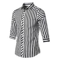 Men's Shirt Button Up Shirt Casual Shirt Summer Shirt Beach Shirt Black Navy Blue Long Sleeve Stripes Lapel Hawaiian Holiday Button-Down Clothing Apparel Fashion Casual Comfortable Lightinthebox