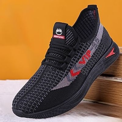 Men's Sneakers Flyknit Shoes Dad Shoes Running Walking Sporty Casual Outdoor Daily Microfiber Height Increasing Elastic Band Black Grey L2208 black red White Spring Fall Lightinthebox