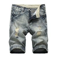 Summer Denim Shorts Slim Stone Washed Holes Jeans