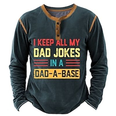 Graphic Letter Fashion Daily Casual Men's 3D Print Henley Shirt Casual Holiday Going out T shirt Deep Purple Black Army Green Long Sleeve Henley Shirt Spring   Fall Clothing Apparel S M L XL XXL 3XL Lightinthebox