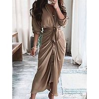 Women's Casual Dress Sheath Dress Plain Dress Long Dress Maxi Dress Lace up Button Street Date Streetwear Maxi V Neck Long Sleeve Regular Fit White Yellow Khaki Color S M L XL 2XL Size Lightinthebox - thumbnail