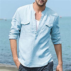 Men's Shirt Solid Color Long Sleeve Casual Tops Casual Blue White Black Lightinthebox