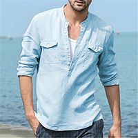 Men's Shirt Solid Color Long Sleeve Casual Tops Casual Blue White Black Lightinthebox - thumbnail