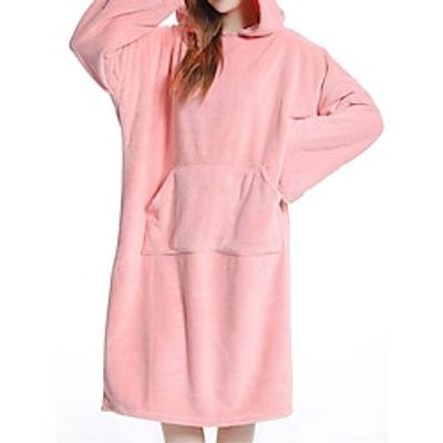 Women's Fleece Pajamas Robe Bathrobe Pure Color Simple Plush Casual Home Daily Bed Coral Fleece Coral Velvet Warm Hoodie Long Sleeve Pocket Hoodie Fall Winter White Yellow Lightinthebox