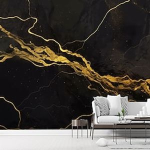 Abstract Marble Wallpaper Mural Black Glod Marble Wall Covering Sticker Peel and Stick Removable PVC/Vinyl Material Self Adhesive/Adhesive Required Wall Decor for Living Room Kitchen Bathroom miniinthebox