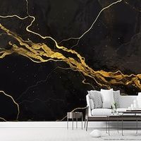 Abstract Marble Wallpaper Mural Black Glod Marble Wall Covering Sticker Peel and Stick Removable PVC/Vinyl Material Self Adhesive/Adhesive Required Wall Decor for Living Room Kitchen Bathroom miniinthebox