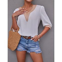 Shirt Blouse Women's White Plain Lace Street Daily Fashion V Neck Regular Fit S Lightinthebox