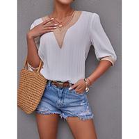 Shirt Blouse Women's White Plain Lace Street Daily Fashion V Neck Regular Fit S Lightinthebox