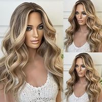 Unprocessed Virgin Hair 13x4 Lace Front Wig Layered Haircut Brazilian Hair Wavy Blonde Wig 130% 150% Density Highlighted / Balayage Hair Natural Hairline Glueless Pre-Plucked For Women Long Human Lightinthebox